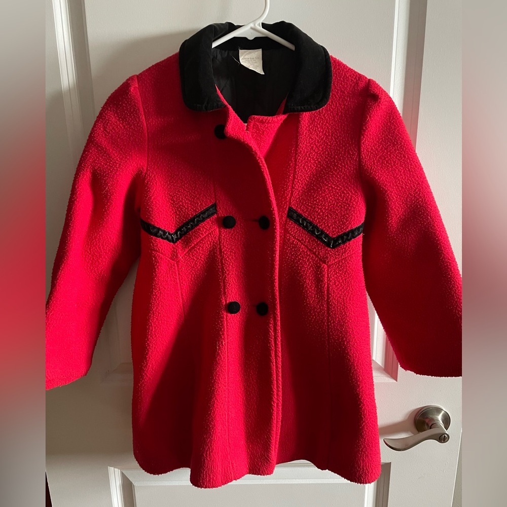Girls vintage red and black coat